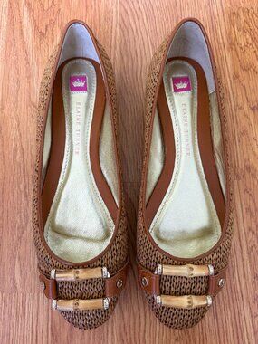 Elaine Turner: Raffia ballet flat bamboo buckle; Size 8 1/2